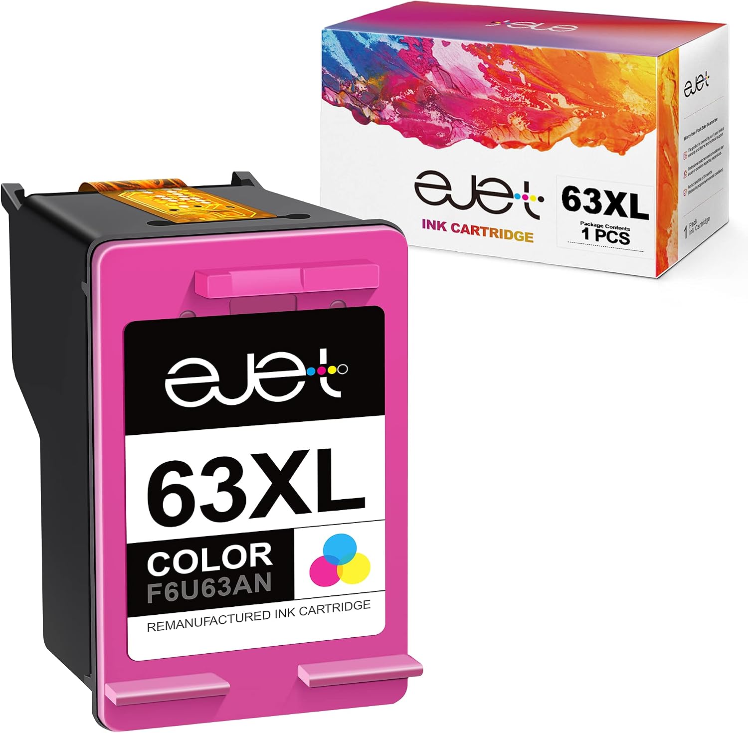 ejet Higher Yield 63XL Color Ink Cartridges Replacement for HP 63 Color Ink Cartridge 63XL to use with OfficeJet 3830 Envy 4520 4512 Officejet 4650 5255 Deskjet 1112 3634 3632 Printer 1 Tri-Color