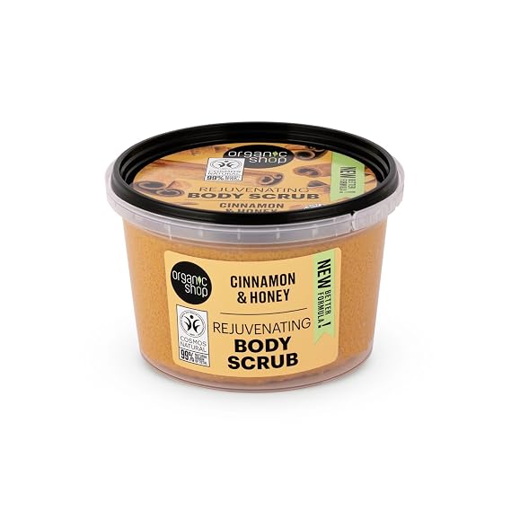 Organic Shop Rejuvenating Body Scrub with Cinnamon & Honey, Exfoliating Body Scrub for Smooth, Soft Skin, Hydrating Body Polish for All Skin Types, Vegan & Organic, 250 ml