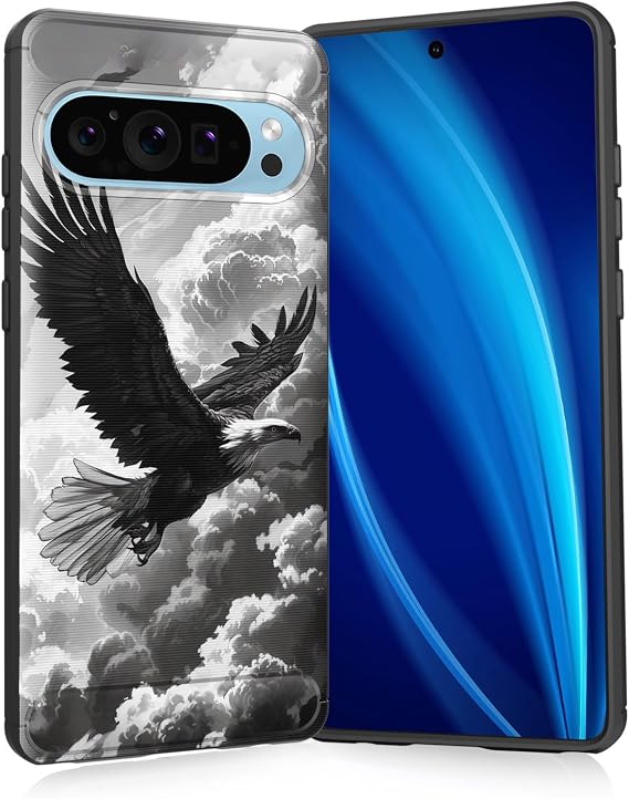 for Pixel 8 Case,Slim Thin Silicone Soft Flexible TPU Brushed Black Anti-Scratch Shockproof Protective Cover for Google Pixel 8,Eagle in Flight