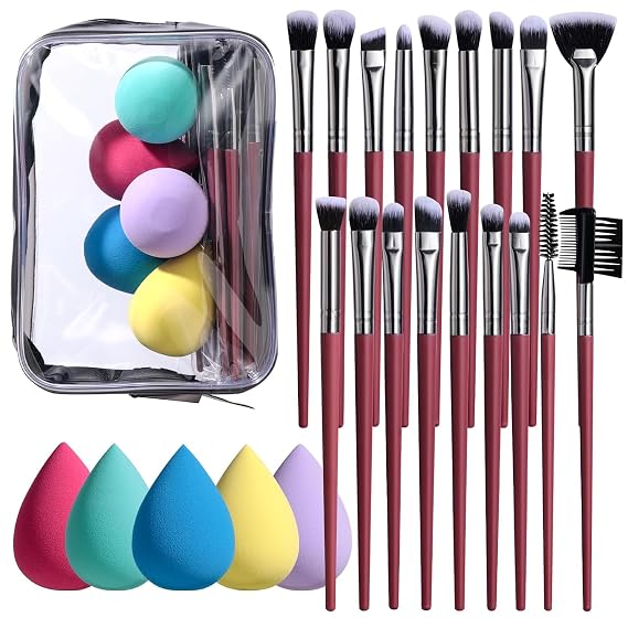 BS-MALL Eye Makeup Brushes Set 18 Pcs Includes 5 Makeup Sponges & Travel Bag Professional, Super Soft, Flawless Finish, Multi Functional Brush Set for Eye & Face Makeup