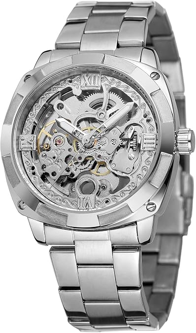 FORSINING Men's Military Silver Automatic Self-Wind Mechanical Wristwatch with Stainless Steel Bracelet