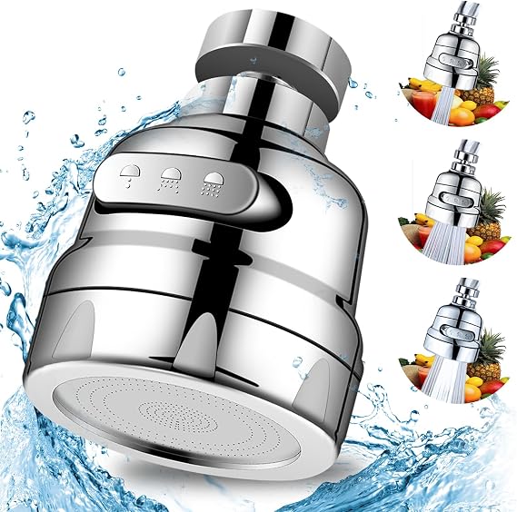 Faucet Sprayer Head, 360 Rotatable Faucet Extender, 3 Modes, Anti-Splash, Water Saving Tap Aerator, Chrome