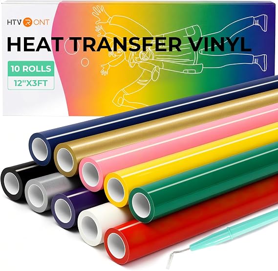 HTVRONT HTV Heat Transfer Vinyl, 10 Rolls 12" x 3 ft Iron on Vinyl
