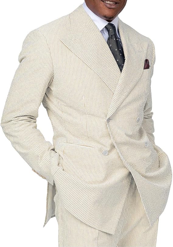 Premium Mens Striped Seersucker Suit Grooms Sear Sucker Summer Suit for Wedding Custom
