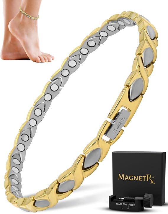 MagnetRX Titanium Magnetic Bracelet Ultra Strength Magnets Anklet for Women (Silver & Gold)