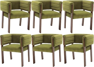 Wahson Barrel Wood Dining Chairs Set of 6, Farmhouse Green Velvet Kitchen Chairs with Natural Hardwood Legs