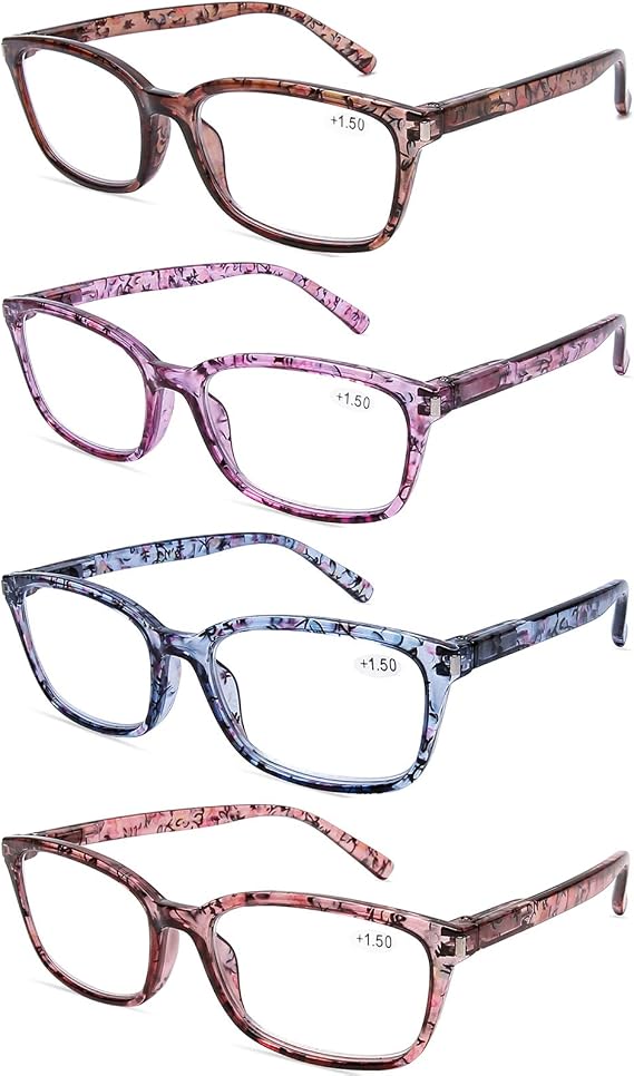 DOOViC 4 Pack Computer Reading Glasses for Women Blue Light Blocking Spring Hinge Stylish Readers for Women