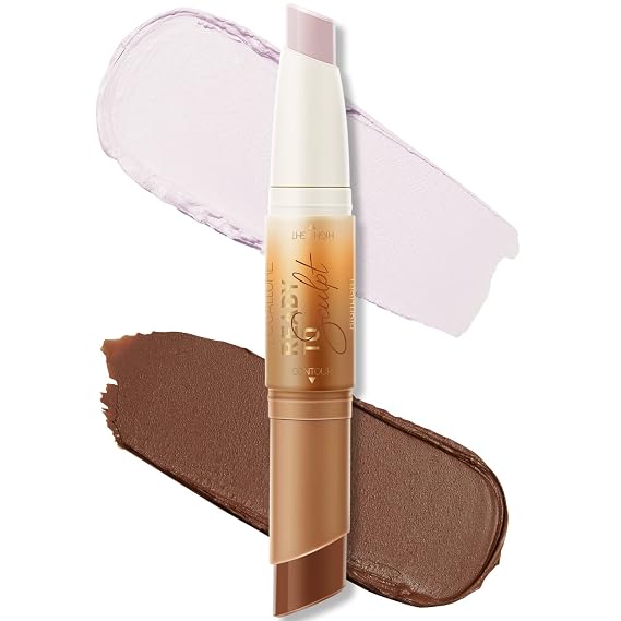 FOCALLURE 2 in 1 Cream Bronzer and Highlighter Stick,Non-greasy & Non-drying Contour Pencil,Easy to Create a Natural Matte Finishing,Long Lasting & Waterproof Face Brighten Make up Pen,VANILLA LIGHT