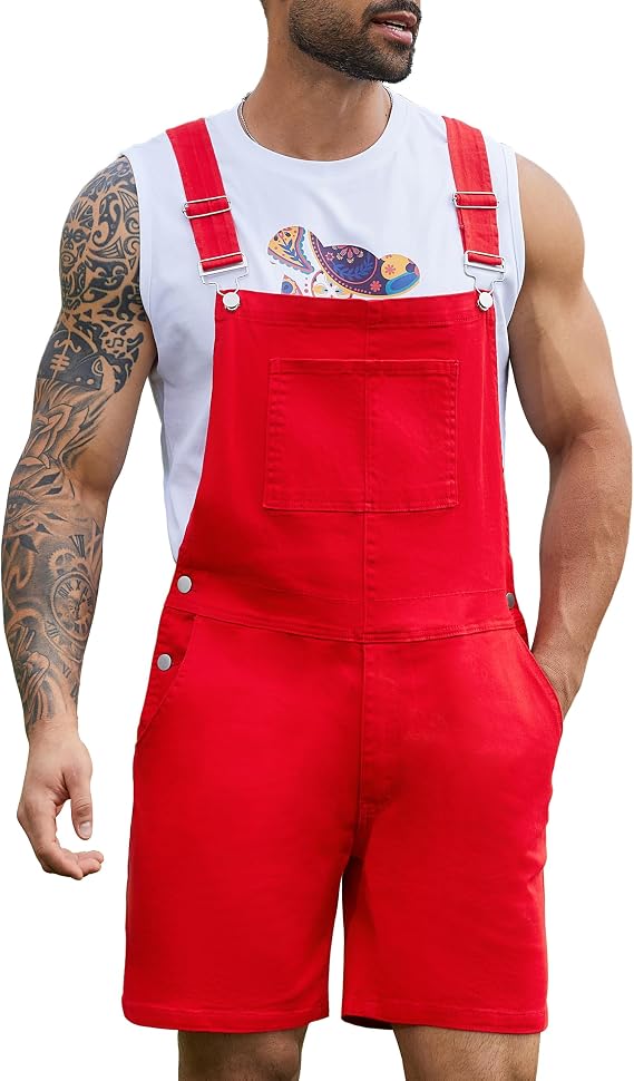 Bindefon Denim Overalls for Men Short Jumpsuit Work Bib Coveralls