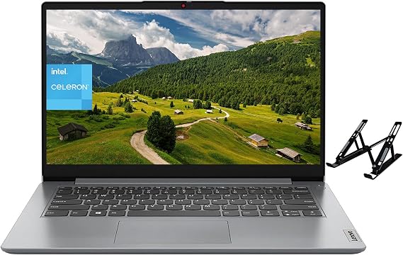 Lenovo 2024 IdeaPad 1 Business Laptop, 14" HD Display, Intel Celeron N4020, 4GB RAM, 128GB eMMC, Intel UHD Graphics, Wi-Fi 6, Windows 11 S, with Laptop Stand