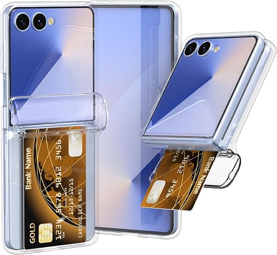 for Samsung Galaxy Z Flip 7 Case with Wallet, Card Slot Holder Hinge Protection Full Body Shockproof Case Phone Cover 5G 2025 (Transparent)