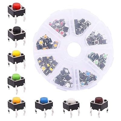 TWTADE 160PCS Momentary Tactile Touch Micro Push Button Switch tact 6x6x5mm Tactile Switch kit,Each Color 20PCS Red Blue Black Green White Yellow Brown