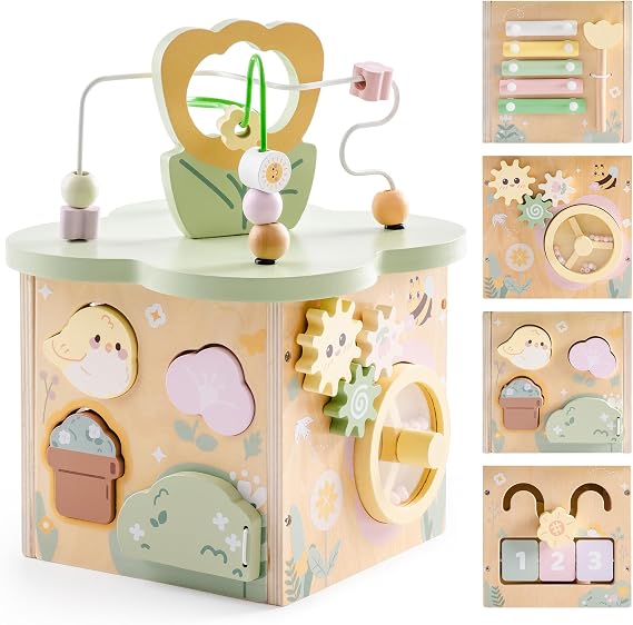 ROBUD Wooden Activity Cube, Educational Wooden Toys, Montessori Toys