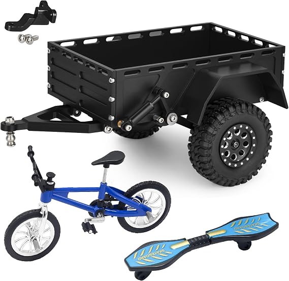 Aluminum RC Trailer with Hitch for TRX4M 1/18 RC Car Upgrade, Black