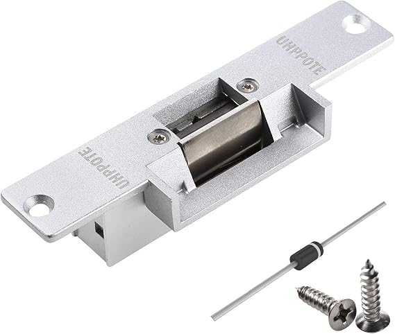 UHPPOTE Electric Door Strike Lock Fail Secure 12VDC for Access Control | Zinc Alloy for Wooden Metal Doors