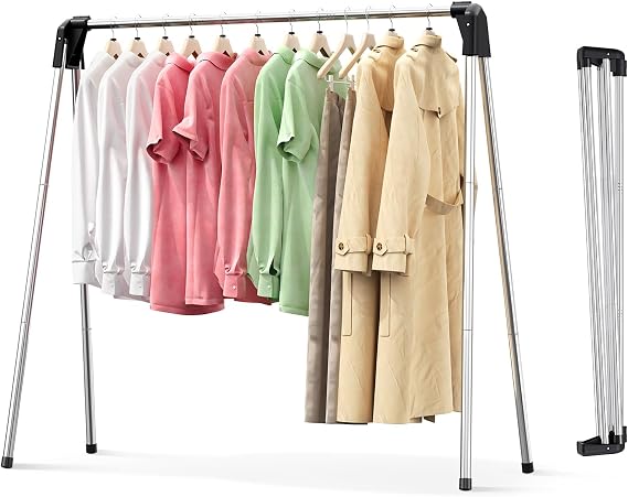 APEXCHASER Clothes Drying Rack Foldable, 55 Inch Laundry Rack Indoor Outdoor with Travel Friendly Design, Collapsible for Home, Camping, RV Use, Sliver