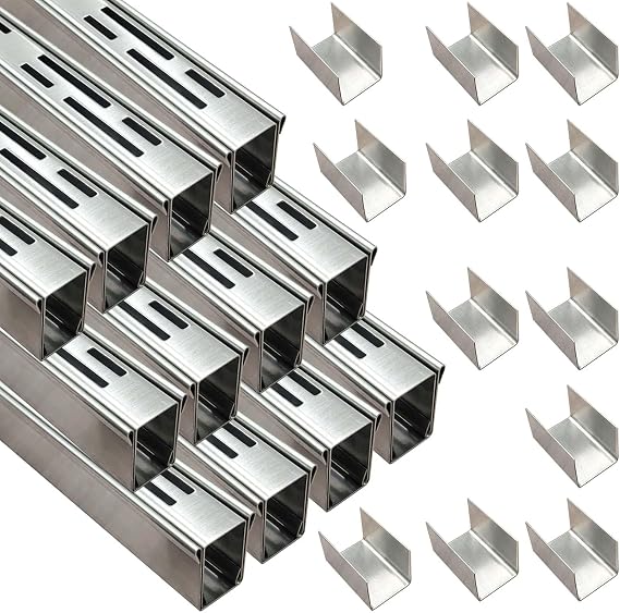 Pool Deck Drain Channel 1-1/4" W 12 Pcs,Pool Drain,Silver Channel Drain | Linear Trench Drain with Connector, Slim Drainage Channel,Outdoor Drain,Micro Channel Drains, Narrow Pool Drain Channel