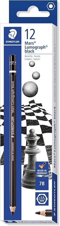 Staedtler Mars Lumograph Black Art Pencils, Presharpened #7B Artist Pencils, Box of 12, 100B-7B
