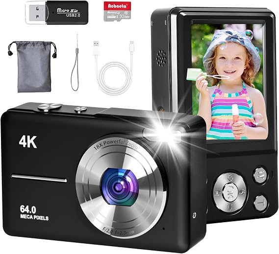 4K Digital Camera for Photography, 64MP Autofocus Vlogging Cam for YouTube, Anti-Shake, 2.83'' LED Screen, 18X Zoom, Point and Shoot Digital Camera for Teens Adult Beginner (Master 5)