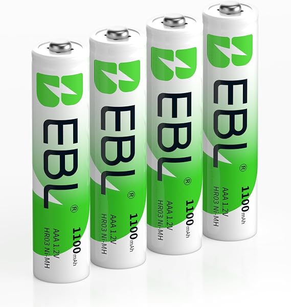 EBL 1100mAh Ni-MH AAA Rechargeable Batteries, Retail Package and Pack of 4 AAA Batteries | Retail Packaging, Mercury-Free, 1200 Cycles, Long Lasting Power, Reliable Daily Performance