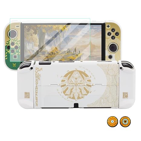HYPERCASE White of Zelda Switch OLED Dockable Case for Console & Controller Handle, Anti-Scratch Hardshell Switch OLED Protective Cover Skin with Screen Protector & Thumb Caps - Tears of The Kingdom