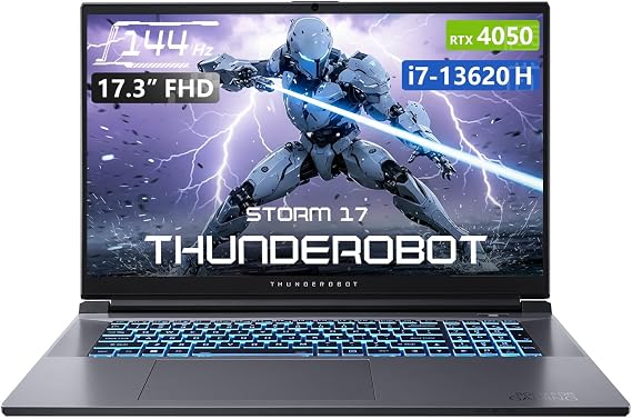 Thunderobot Storm 17 Gaming Laptop, 17.3" FHD 144Hz Display, Core i7-13620H, GeForce RTX 4050, 32GB DDR5 RAM, 1TB SSD, RGB Backlit Keyboard, HDMI, Wi-Fi, Win 11 Home