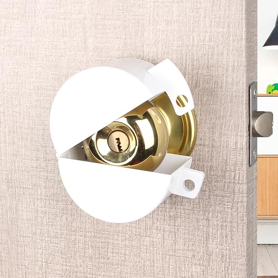 Door Knob Lockout Device Child Safety Doorknob Locking Cover Door Handle Lock,Prevents Access to Keyholes, Turing and Operating Door Knob,White