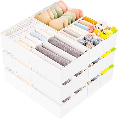 Criusia 15 Pack Drawer Organizer for Clothes, Foldable Dresser Dividers with 3 Sizes, Fabric Storage Bins White