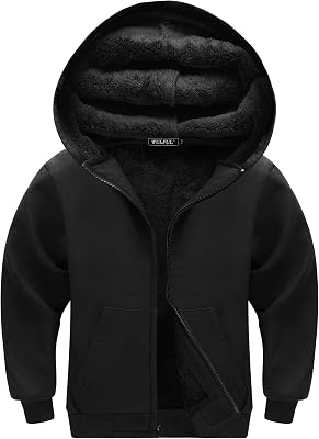 WULFUL Boys Flannel Fleece Jackets Plaid Sherpa Hoodie Zip Up Winter Coat 5-14 Years