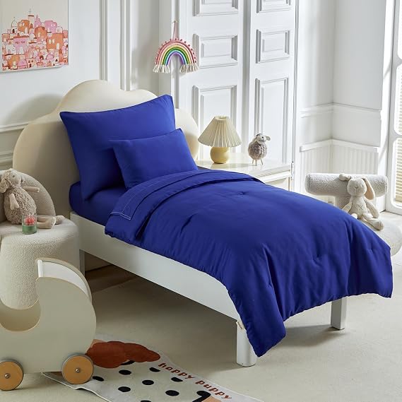 Kids Comforter Sheet Set - Soft and Breathable Bed Set Includes Quilted Comforter, Fitted Sheet, Flat Top Sheet, Pillowcase and Pollowshams For Boys Girls - 6 Pieces Bed in a Bag Twin Szie Navy
