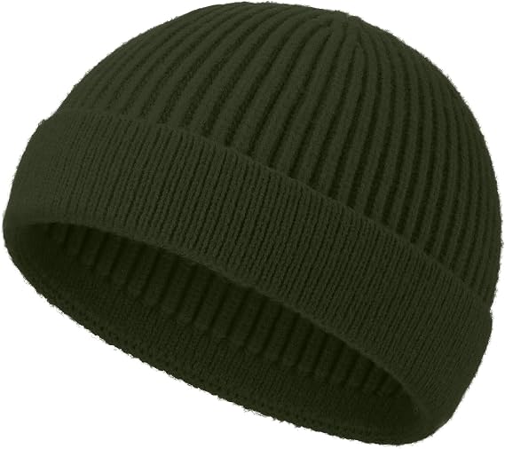 Short Beanie for Men Women, Wool Knit Cuff Winter Fisherman Hats