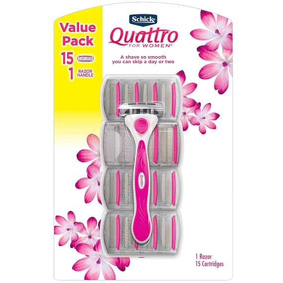 Schick Quattro for Women Razor, Enriched with Aloe and Vitamin E, 15 Cartridges