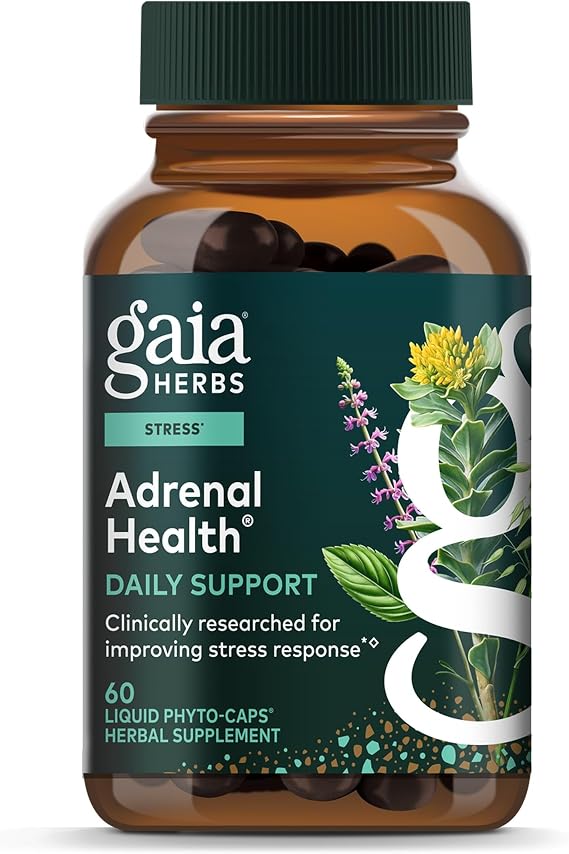Gaia Herbs Adrenal Health Daily Support, 60 Vegan Capsules, 30 Servings | Herbal Cortisol Support with Ashwagandha, Holy Basil & Schisandra, Help Maintain Healthy Energy & Stress Levels, Vegan*