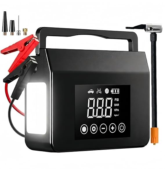 Portable Car Battery Jump Starter with Air Compressor, 4-in-1 Jump Box