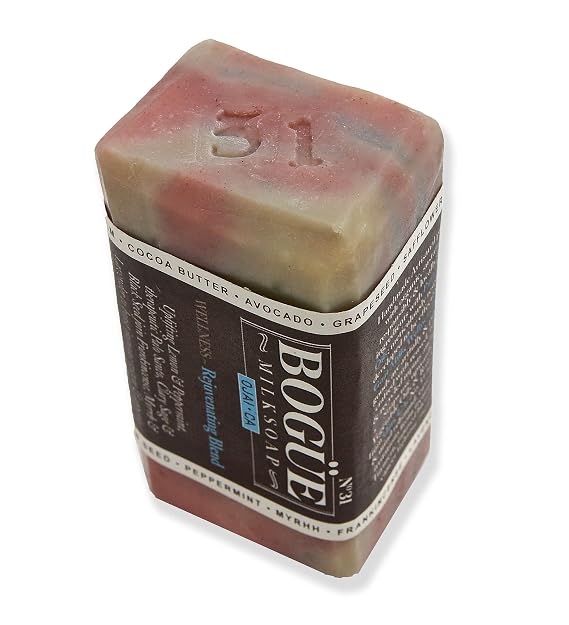 Handmade Goat Milk Soap- BOGUE No.31 WELLNESS Rejuvenating Blend Uplifting Essential oils of Lemon & Peppermint, therapeutic Palo Santo & Clary Sage