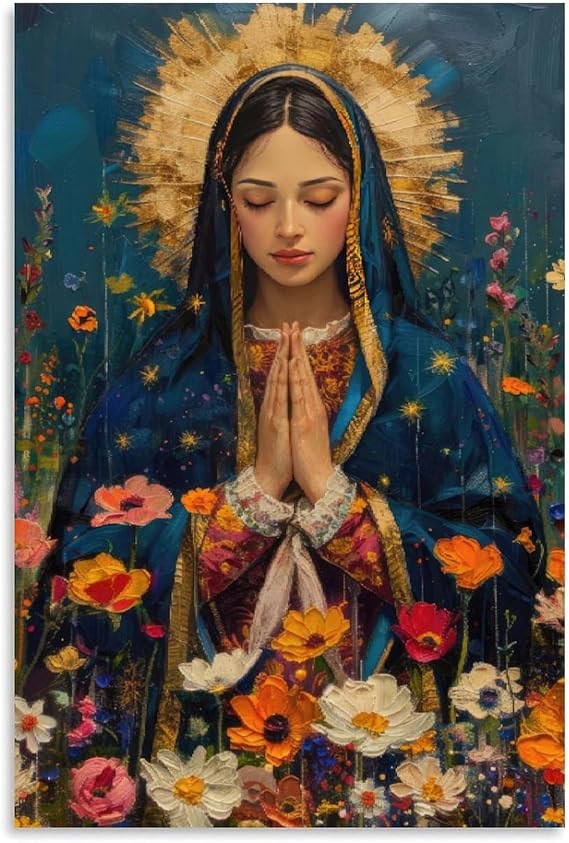 KERAXL Virgin Mary Poster The Marias Picture Virgen De Guadalupe Traditional Catholic Icon Canvas Prints, Madonna Modern Christian Art Home Decor Unframe-style 20x30inch(50x75cm)