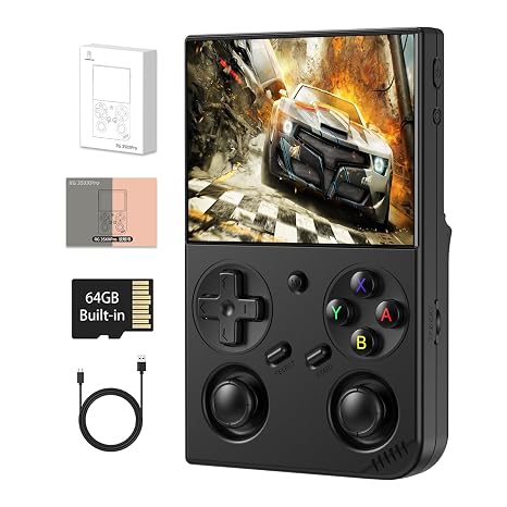 GiipGoop RG35XX Pro Handheld Game Consoles RG35XXPro Retro Gaming Console with 64GB 4353 Games Card Video Game Console Portable Pocket Arcade Support 30+ Simulators WiFi Bluetooth HD Output Black