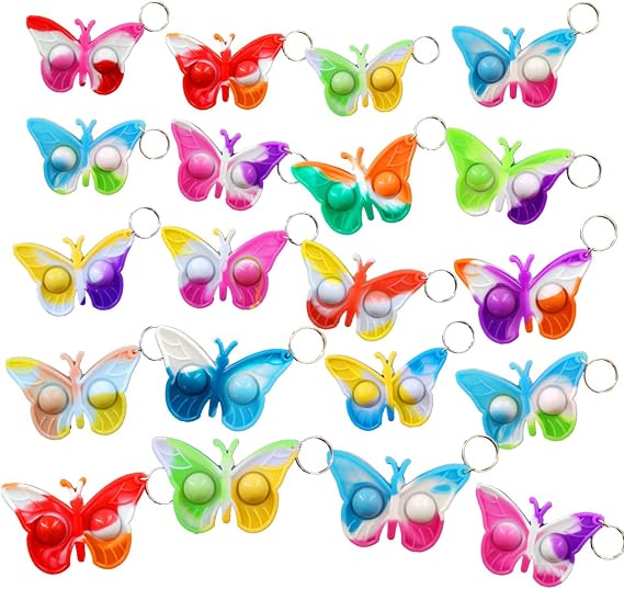 20 pcs Butterfly Pop Keychain, Silicone Toys Kids Party Favors