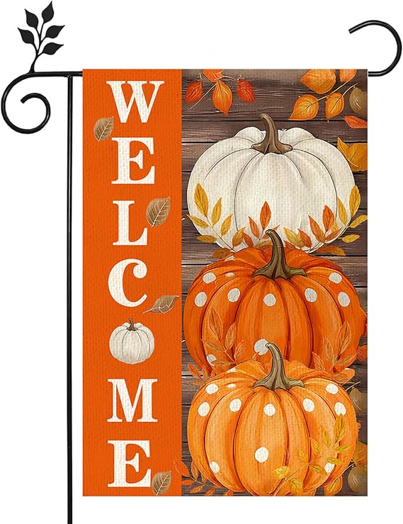Pumpkin Fall Garden Flag 12x18 Inch Double Sided Outside for Outside Burlap Small Seasonal Autumn Yard Decoration Welcome Wood Grain Autumn Outdoor Flag Pumpkin Rustic Yard Outdoor Flag