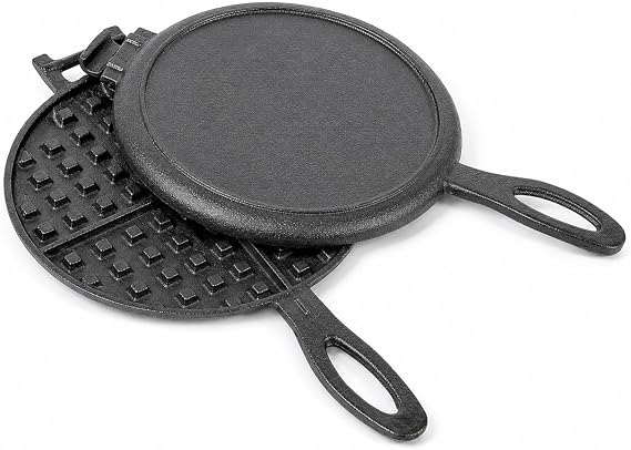 HAWOK Cast Iron Waffle Maker, 6.7 Inch Round Pre-Seasoned Waffle Iron for Stovetop and Camping