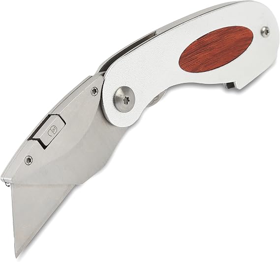 Sheffield Folding Utility Knife, Accepts Standard Utility Knife Blades, Box Cutter Aluminum Handle, Attractive Wood Finish, For Home, Office, Trades, and Warehouse