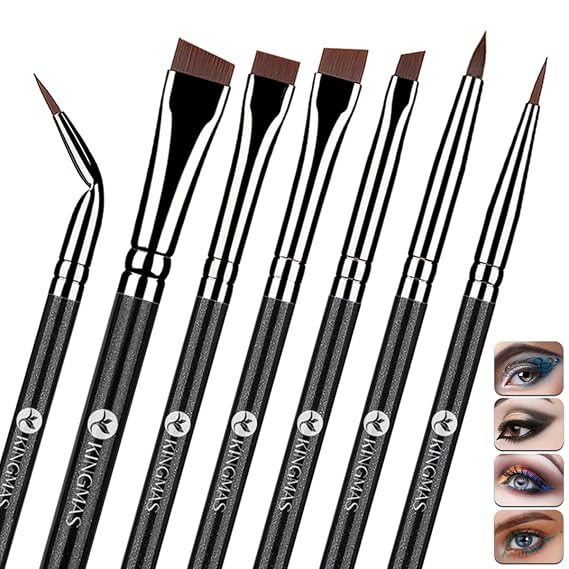 KINGMAS 7PCS Eyeliner Brush Set, Angled Flat Gel Eye Liner Makeup Brushes