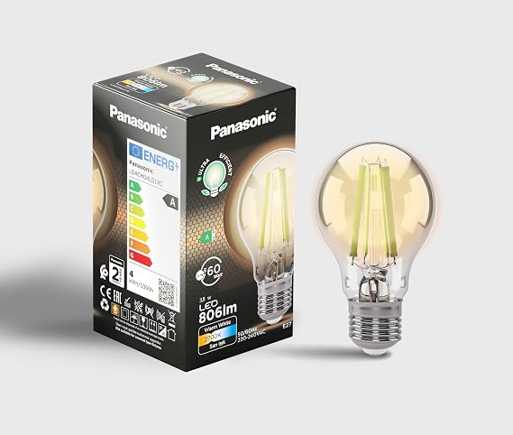 Panasonic Filament Ampul E27 A Sınıfı Enerji 3.8W 806LM 2700K Clear [Enerji Sınıfı A]