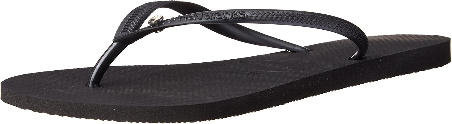 Havaianas Womens Slim Crystal Glamour SW Flip Flop Sandal,Black, US 11-12