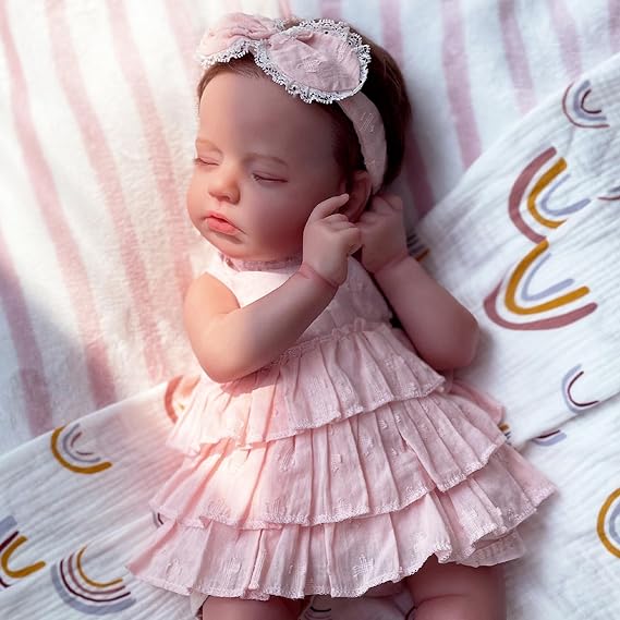 Reborn Baby Dolls Girl - 20 Inch Realistic Sleeping Newborn Doll, Lifelike Handmade Cloth Body Soft Weight Reborn Doll, Advanced Painting Gift Set for Kids 3 Years and Up