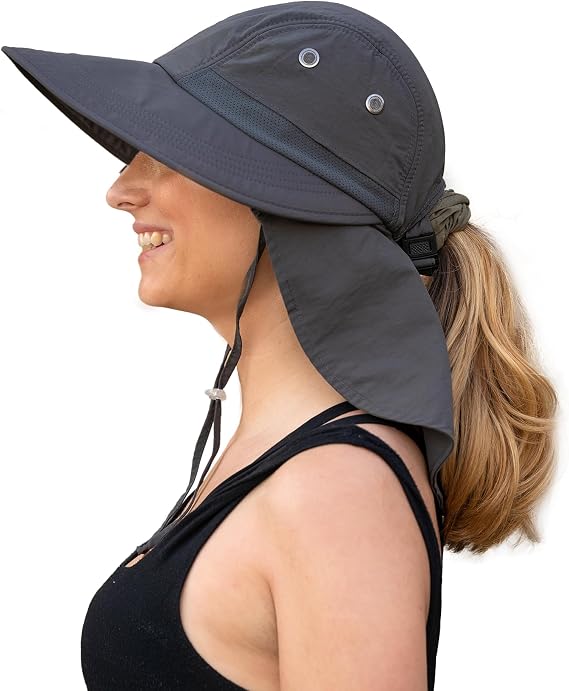 Camptrace Wide Brim UPF 50+ Hiking Fishing Gardening Hat with Neck Flap Sun Protection Outdoor Safari Hats for Women Nylon