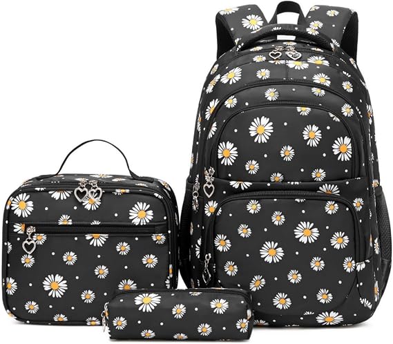 Daisy Kids Backpacks for Girls with Lunch Box, Teen Girls Bookbag Set
