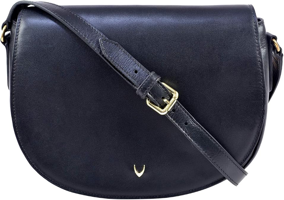 Hidesign Nelly Women's Classic Soft Leather Crossbody Bag/Messenger Bag/Purse with Adjustable Shoulder Strap -Size (L x W x H - 9 x 2.5 x 6.5 inches), Black