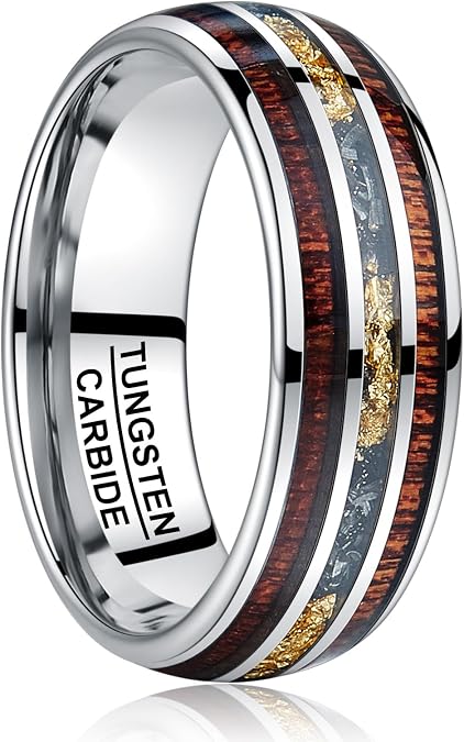 Vakki Tungsten Rings for Men Meteorite & Gold Foil Inlay