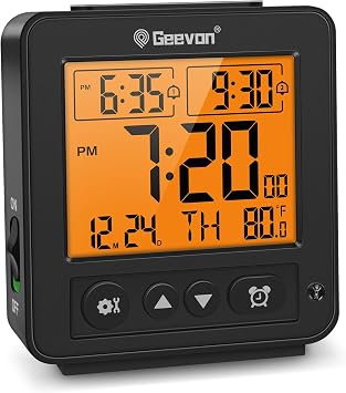 Geevon Smart Night Light Small Digital Alarm Clock with 2 Increasing Beep Alarm, Indoor Temperature, Battery Operated Travel Clock for Bedroom, Bedside, DeskBlack